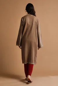 Petite Orchid Kashmiri Sozni Embroidery Phiran-Free Size image 4