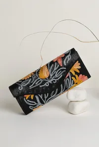 Black with Blue Tilla Embroidery Velvet Clutch image 1