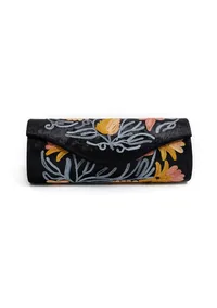 Black with Blue Tilla Embroidery Velvet Clutch image 2
