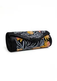 Black with Blue Tilla Embroidery Velvet Clutch image 3
