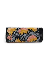 Black with Blue Tilla Embroidery Velvet Clutch image 4