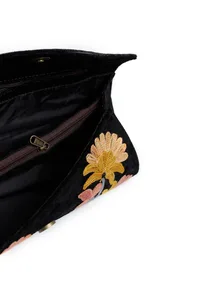 Black with Blue Tilla Embroidery Velvet Clutch image 6