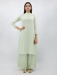 Wuseha Mint Green Cotton Kurta With Collar image 1