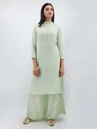 Wuseha Mint Green Cotton Kurta With Collar image 2