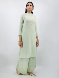 Wuseha Mint Green Cotton Kurta With Collar image 3