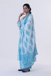 White Cotton Dupatta with Blue Motif image 2