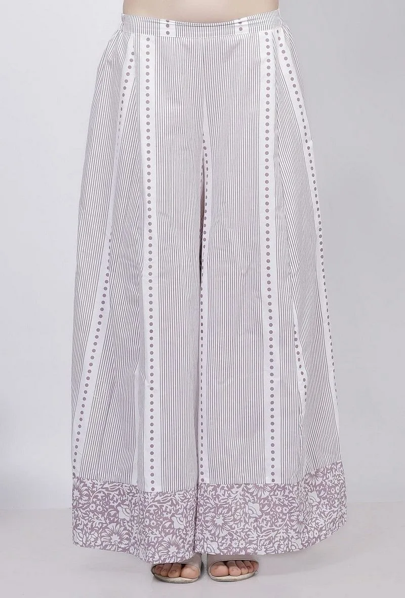 Lilac Stripes Hand Block Printed Cotton Palazzo