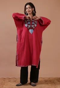 Cardinal Woolen Ari Embroidered Phiran- Free Size image 1