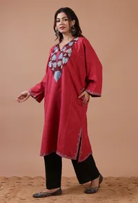 Cardinal Woolen Ari Embroidered Phiran- Free Size image 2