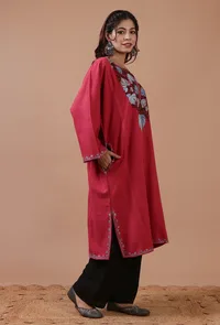 Cardinal Woolen Ari Embroidered Phiran- Free Size image 3