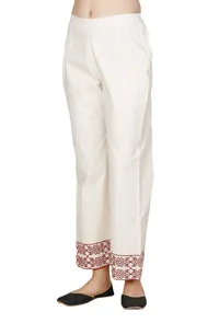 Pearl-Red Cotton Voile Cross Stitch Palazzos image 2