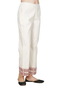 Pearl-Red Cotton Voile Cross Stitch Palazzos image 3