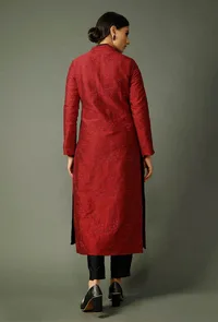 Thread Embroidered Maroon Raw Silk Jacket image 4