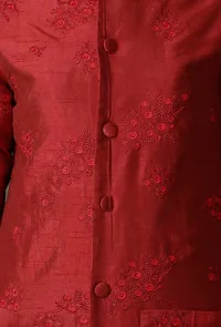 Thread Embroidered Maroon Raw Silk Jacket image 5