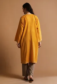 Raw Sienna Kashmiri Sozni Embroidery Phiran-Free Size image 4