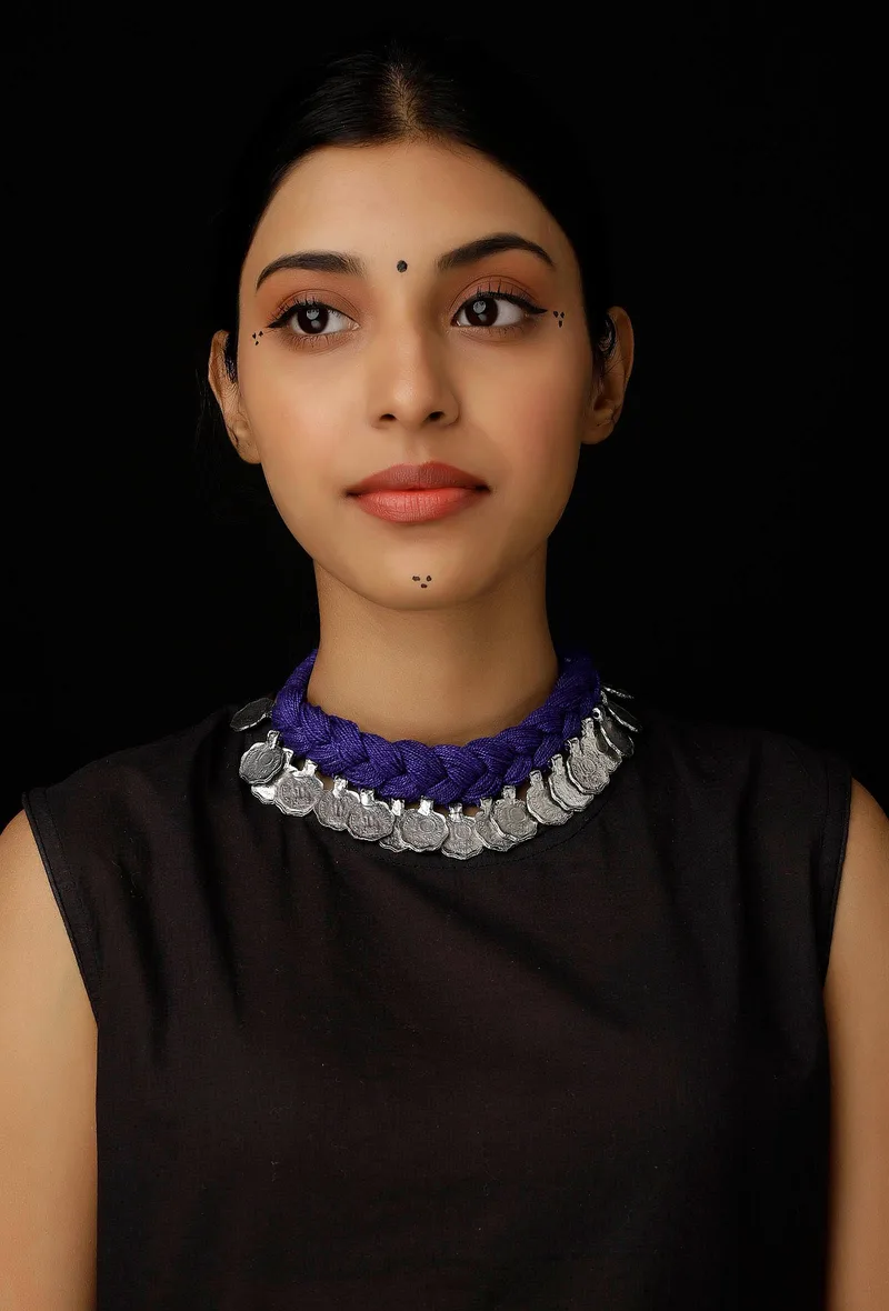 Violet Purple Coin Tribal Necklace