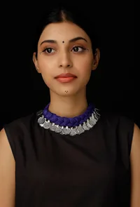 Violet Purple Coin Tribal Necklace image 1