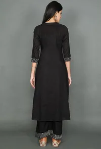 Black Kurta With Kantha Embroidered Yoke image 3