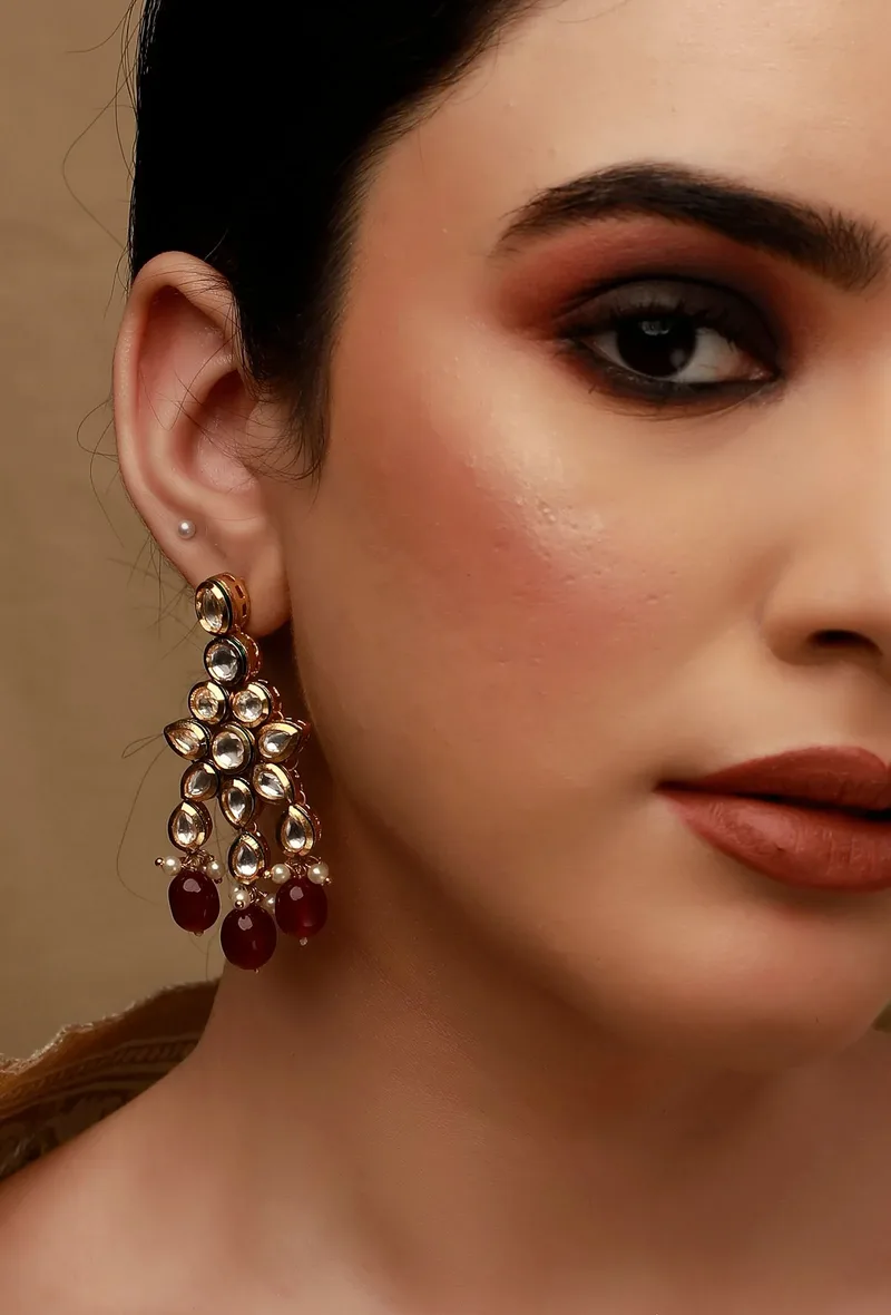 Rose Pink Kundan Beads Earrings