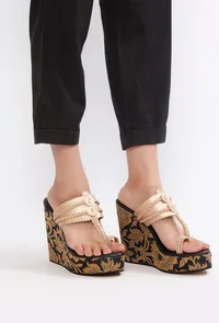 Sangeet Brocade & Gold Kolhapuri Inspired Wedges image 1