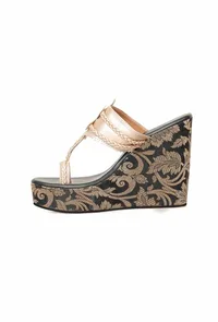 Sangeet Brocade & Gold Kolhapuri Inspired Wedges image 4