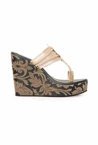 Sangeet Brocade & Gold Kolhapuri Inspired Wedges image 5