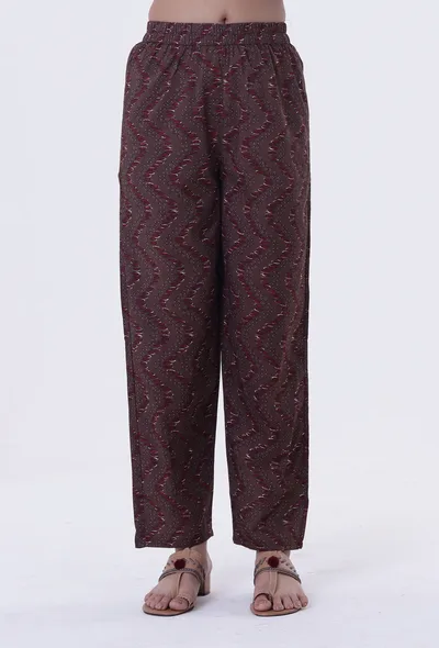 Woody Brown & White Cotton Block Printed Pant