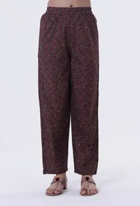 Woody Brown & White Cotton Block Printed Pant image 1