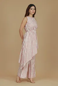 Rose & Ivory Striped Asymmetric Cotton Viscose Top image 2