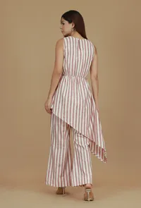 Rose & Ivory Striped Asymmetric Cotton Viscose Top image 4