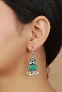 Pearl Cascade with Green Stone Earrings image 1