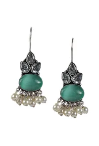 Pearl Cascade with Green Stone Earrings image 2