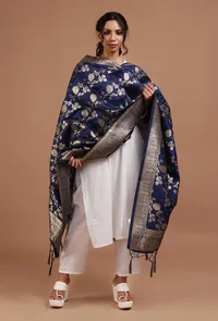 Navy Blue Color Semi Silk Dupatta With Zari Weaving image 2