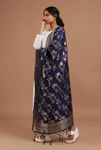 Navy Blue Color Semi Silk Dupatta With Zari Weaving image 3