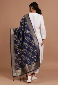 Navy Blue Color Semi Silk Dupatta With Zari Weaving image 4