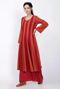Maroon and Rust Orange Cotton Anarkali Kurti image 3