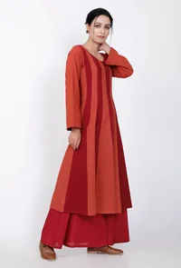 Maroon and Rust Orange Cotton Anarkali Kurti image 4
