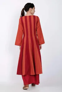 Maroon and Rust Orange Cotton Anarkali Kurti image 5