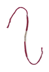Set Of 2: Garnet Pink Thread & Antique Plated Brass Beaded Anklets image 3