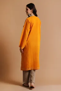 Yellow Orange Kashmiri Sozni Embroidery Phiran-Free Size image 4