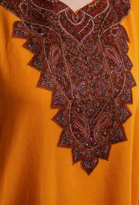 Yellow Orange Kashmiri Sozni Embroidery Phiran-Free Size image 5