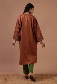 Salmon Woolen Sozni Embroidered Phiran- Free Size image 4