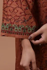 Salmon Woolen Sozni Embroidered Phiran- Free Size image 6