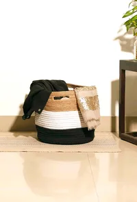 Oslo White and Beige Cotton Jute Basket image 1