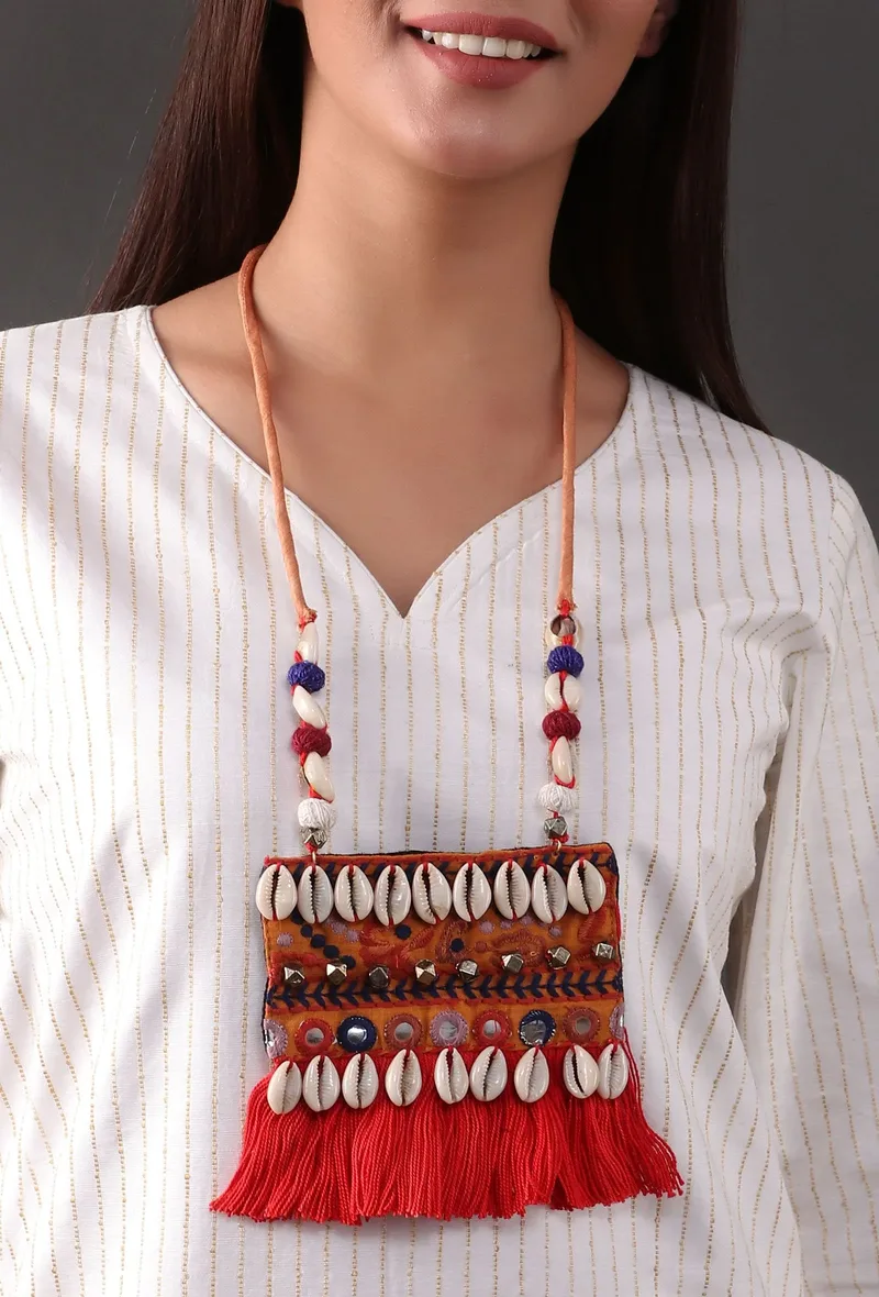Tangerine Orange Thread Kutch Choker