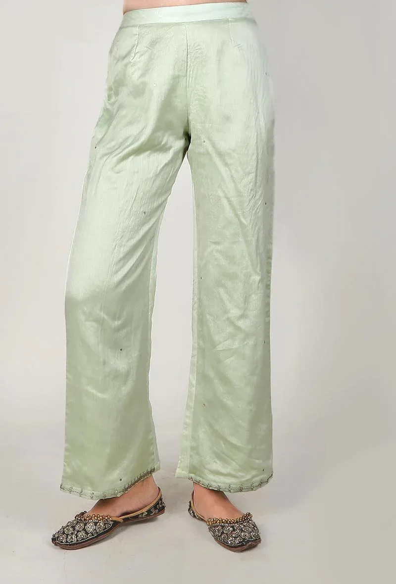 Sea Green Chanderi Palazzo With Zari Embroidery