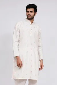 White Dobby Button Down Kurta image 2
