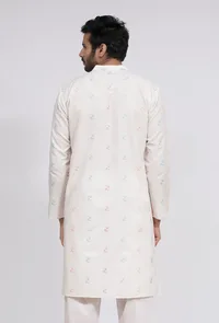 White Dobby Button Down Kurta image 3