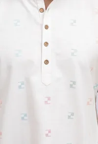 White Dobby Button Down Kurta image 4