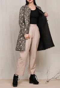 Black Kalamkari Printed Quilted Reversible Jacket image 1